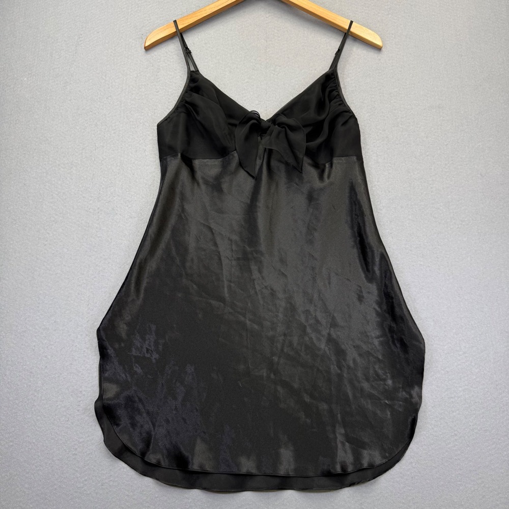 Victoria's Secret Black Satin Nightgown Mediumβ Gold Label Ruched Bow Slip Dress